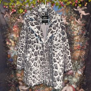 Hollister Gray Leopard Women’s Sz Small Faux Fur Longline Coat